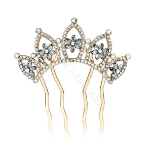 Hair Accessories Crystal Rhinestone Flower Crown Metal Hair Pin Clip Comb - Gray