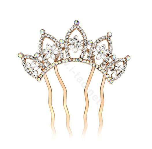 Hair Accessories Crystal Rhinestone Flower Crown Metal Hair Pin Clip Comb - White
