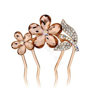 Hair Accessories Crystal Rhinestone Flower Metal Hair Pin Clip Comb - Brown White