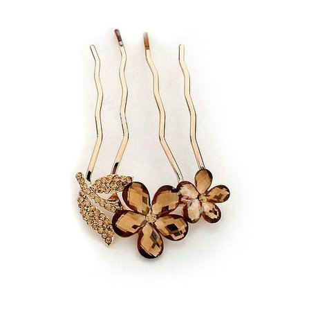 Hair Accessories Crystal Rhinestone Flower Metal Hair Pin Clip Comb - Brown
