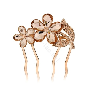 Hair Accessories Crystal Rhinestone Flower Metal Hair Pin Clip Comb - Champagne