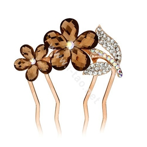 Hair Accessories Crystal Rhinestone Flower Metal Hair Pin Clip Comb - Coffee