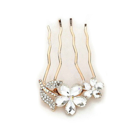 Hair Accessories Crystal Rhinestone Flower Metal Hair Pin Clip Comb - White