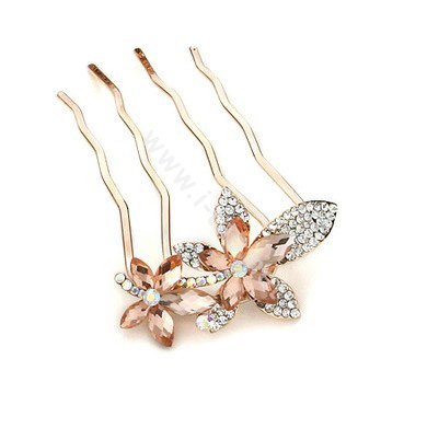 Hair Accessories Metal Crystal Rhinestone Flower Hair Pin Clip Comb - Brown White