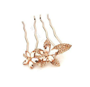 Hair Accessories Metal Crystal Rhinestone Flower Hair Pin Clip Comb - Champagne