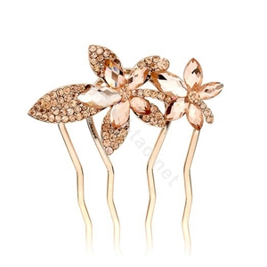 Hair Accessories Metal Crystal Rhinestone Flower Hair Pin Clip Comb - Champagne