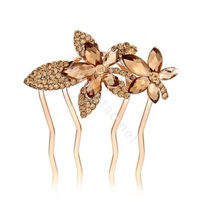 Hair Accessories Metal Crystal Rhinestone Flower Hair Pin Clip Comb - Coffee