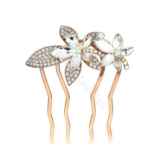 Hair Accessories Metal Crystal Rhinestone Flower Hair Pin Clip Comb - White