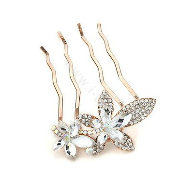 Hair Accessories Metal Crystal Rhinestone Flower Hair Pin Clip Comb - White