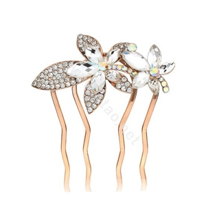 Hair Accessories Metal Crystal Rhinestone Flower Hair Pin Clip Comb - White
