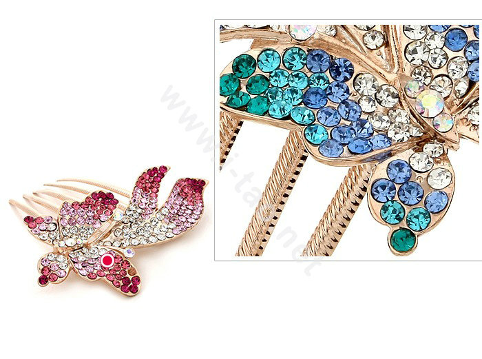 Hair Accessories Rhinestone Crystal Butterfly Metal Hair Pin Clip Comb - Blue