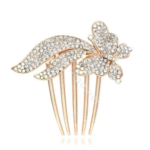 Hair Accessories Rhinestone Crystal Butterfly Metal Hair Pin Clip Comb - White