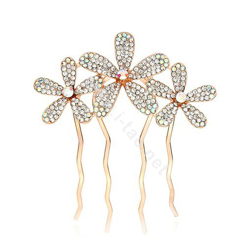 Hair Accessories Rhinestone Crystal Flower Metal Hair Pin Clip Comb - White