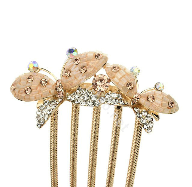 Hair Jewelry Crystal Rhinestone Butterfly Metal Hairpin Clip Comb Pin - Champagne