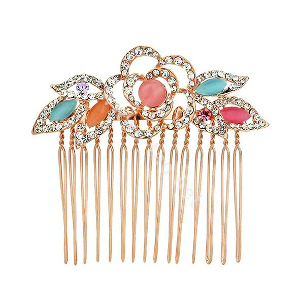 Hair Jewelry Crystal Rhinestone Flower Metal Hair Pin Comb Clip - Multicolor