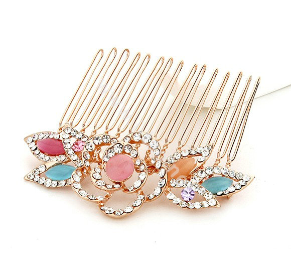 Hair Jewelry Crystal Rhinestone Flower Metal Hair Pin Comb Clip - Multicolor