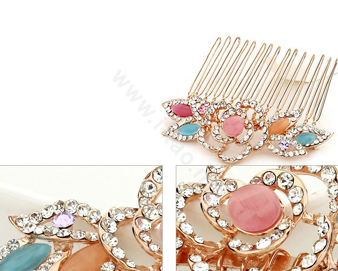 Hair Jewelry Crystal Rhinestone Flower Metal Hair Pin Comb Clip - Multicolor