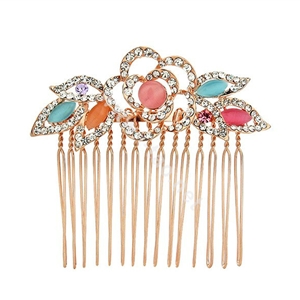 Hair Jewelry Crystal Rhinestone Flower Metal Hair Pin Comb Clip - Multicolor