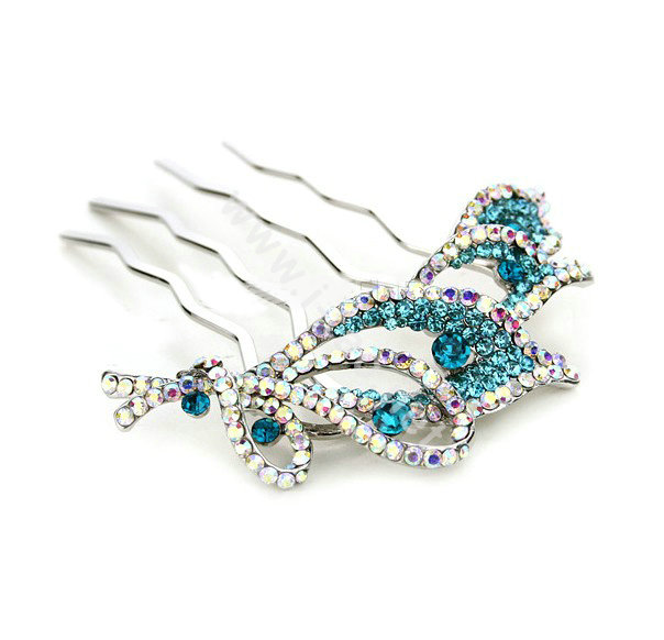 Hair Jewelry Crystal Rhinestone Flower Metal Hairpin Clip Comb Pin - Blue