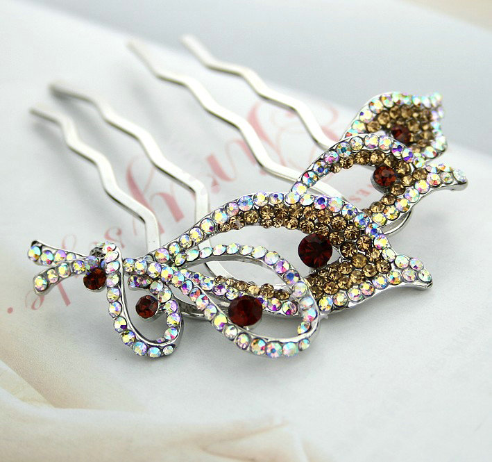 Hair Jewelry Crystal Rhinestone Flower Metal Hairpin Clip Comb Pin - Gold