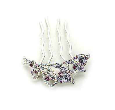 Hair Jewelry Crystal Rhinestone Flower Metal Hairpin Clip Comb Pin - Purple