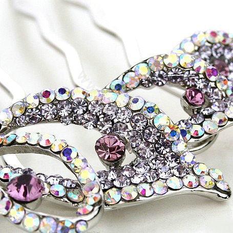 Hair Jewelry Crystal Rhinestone Flower Metal Hairpin Clip Comb Pin - Purple