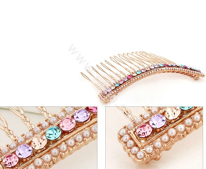 Hair Jewelry Crystal Rhinestone Metal Hair Pin Comb Clip - Multicolor