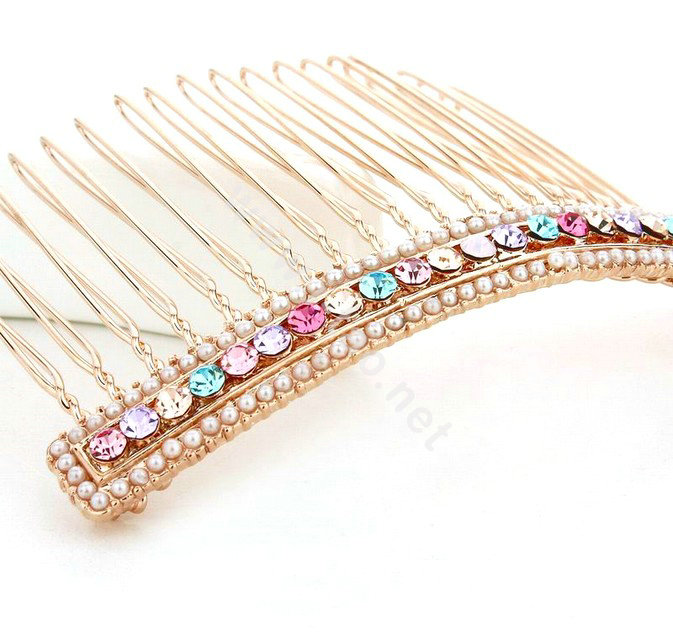 Hair Jewelry Crystal Rhinestone Metal Hair Pin Comb Clip - Multicolor