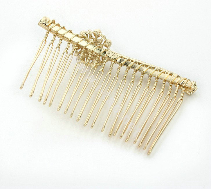 Hair Jewelry Crystal Rhinestone Pearl Flower Metal Hair Pin Comb Clip - White
