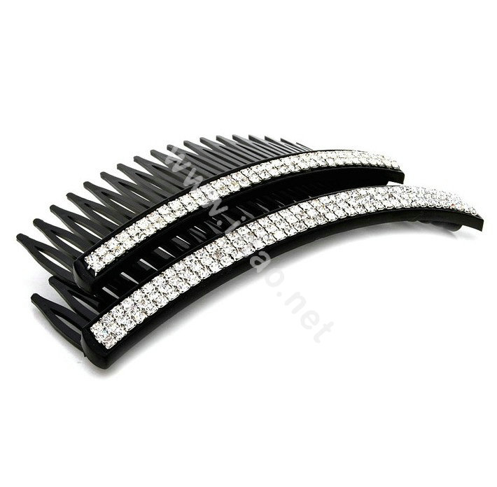 Hair Jewelry Crystal Rhinestone Resin Hair Pin Comb Clip - Black