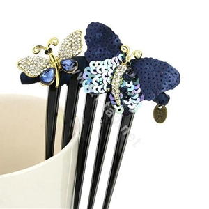 Hair Jewelry Crystal Rhinestone Sequins Butterfly Hair Pin Comb Clip - Blue