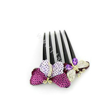 Hair Jewelry Crystal Rhinestone Sequins Butterfly Hair Pin Comb Clip - Purple
