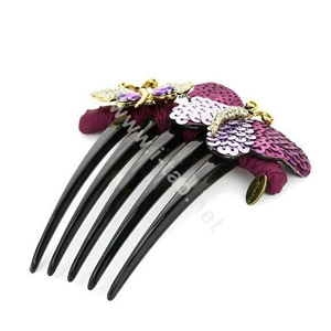 Hair Jewelry Crystal Rhinestone Sequins Butterfly Hair Pin Comb Clip - Purple