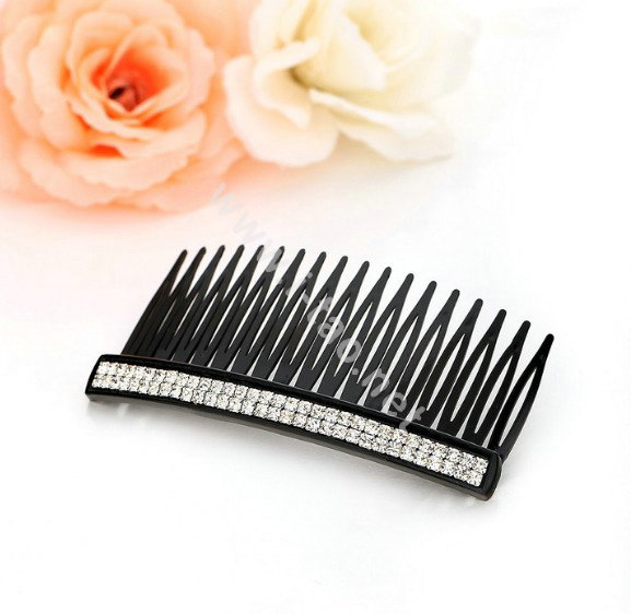 Hair Jewelry Crystal Rhinestone Small Resin Hair Pin Comb Clip - Black