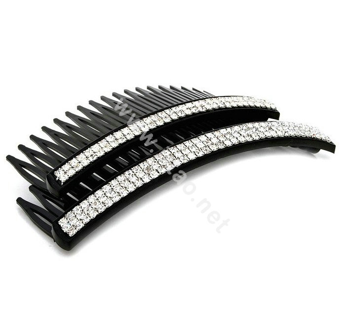 Hair Jewelry Crystal Rhinestone Small Resin Hair Pin Comb Clip - Black