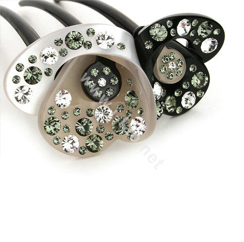 Hair Jewelry Crystal Rhinestone lotus Flower Hair Pin Comb Clip - Black