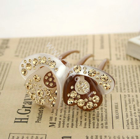 Hair Jewelry Crystal Rhinestone lotus Flower Hair Pin Comb Clip - Champagne