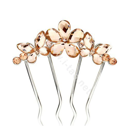 Hair Jewelry Rhinestone Crystal Butterfly Flower Metal Hairpin Clip Comb Pin - Champagne