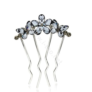 Hair Jewelry Rhinestone Crystal Butterfly Flower Metal Hairpin Clip Comb Pin - Gray