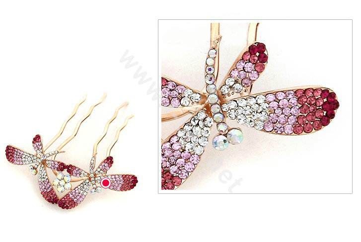 Hair Jewelry Rhinestone Crystal Butterfly Metal Hair Pin Clip Comb - Pink