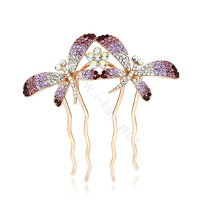 Hair Jewelry Rhinestone Crystal Butterfly Metal Hair Pin Clip Comb - Purple