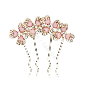 Hair Jewelry Rhinestone Crystal Flowers Metal Hair Pin Clip Comb - Pink