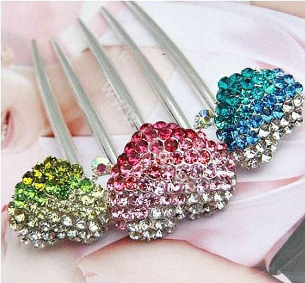 Hair Jewelry Rhinestone Crystal Lover Metal Hairpin Clip Comb Pin - Multicolor
