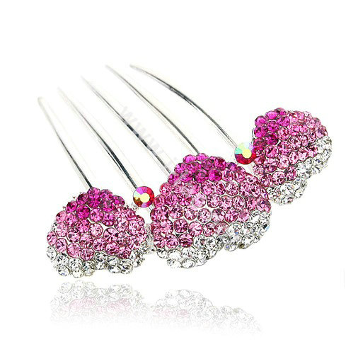 Hair Jewelry Rhinestone Crystal Lover Metal Hairpin Clip Comb Pin - Pink