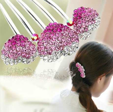 Hair Jewelry Rhinestone Crystal Lover Metal Hairpin Clip Comb Pin - Pink