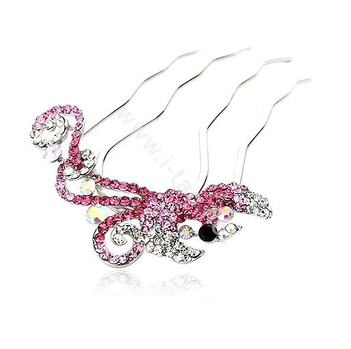 Hair Jewelry Rhinestone Crystal Phoenix Metal Hairpin Clip Comb Pin - Pink