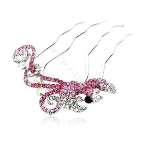 Hair Jewelry Rhinestone Crystal Phoenix Metal Hairpin Clip Comb Pin - Pink