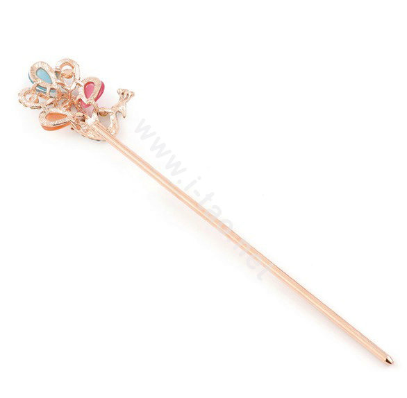 Peacock Rhinestone Crystal Hairpin Hair Clasp Clip Fork Stick - Multicolor