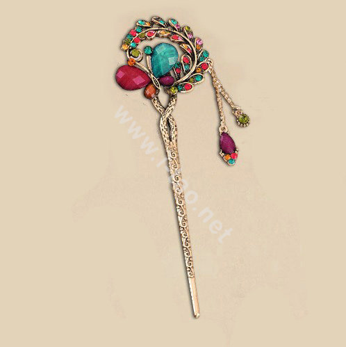 Retro Butterfly Crystal Rhinestone Hairpin Hair Clasp Clip Fork Stick - Multicolor