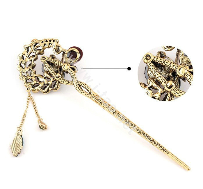 Retro Butterfly Crystal Rhinestone Hairpin Hair Clasp Clip Fork Stick - Purple